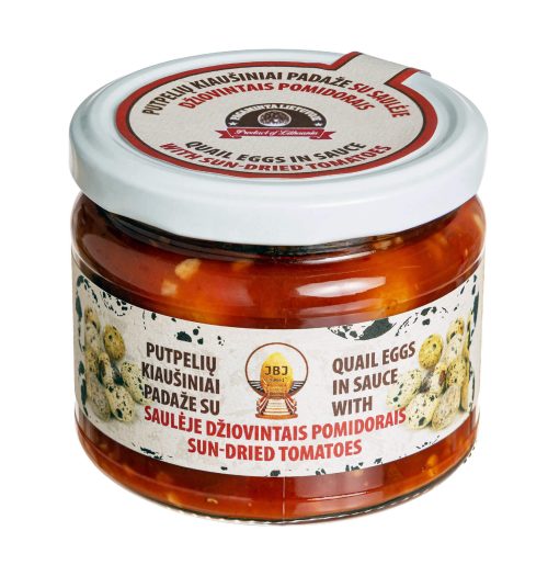 Quail eggs in sauce with sun-dried tomatoes