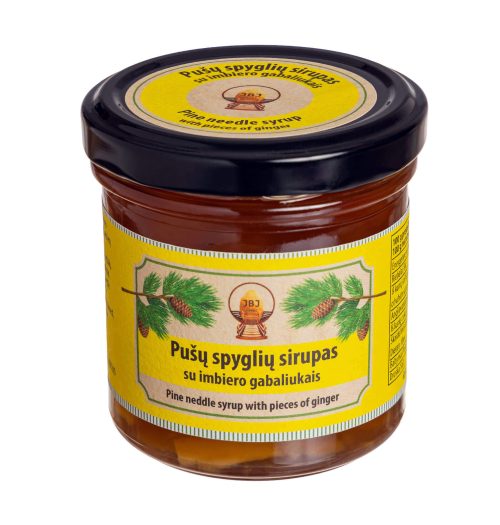 Pine needle syrup with pieces of ginger