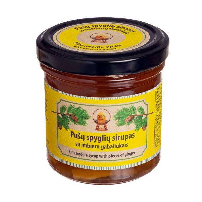 Pušų spyglių sirupas su imbiero gabaliukais